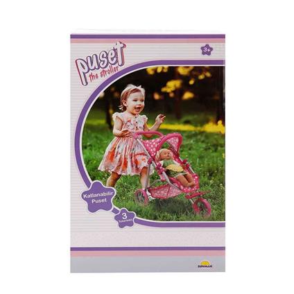 0663 Puantiye Desenli, 3 Tekerlekli Ve Tenteli Oyuncak Puset - Sunman