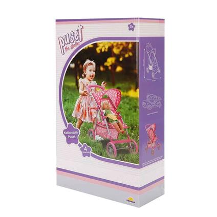 0664 Puantiye Desenli, 4 Tekerlekli Ve Tenteli Oyuncak Puset - Sunman