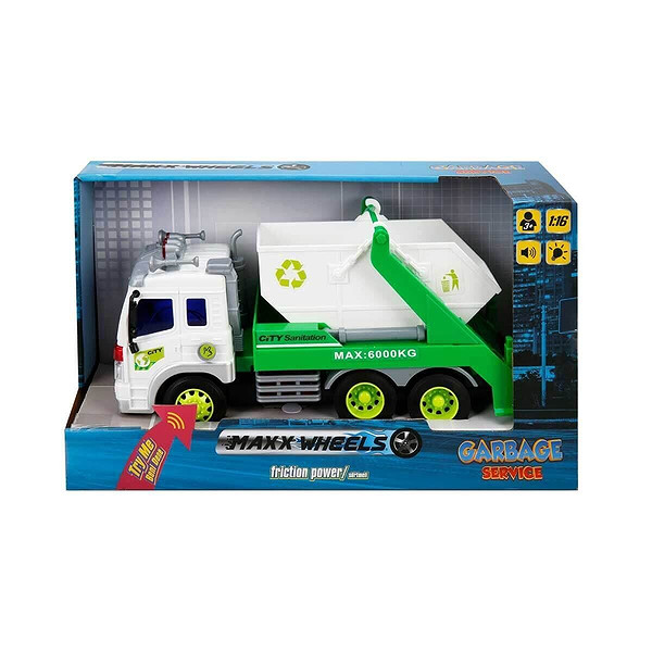 13078 1:16 Maxx Wheels Sesli Ve Işıklı Geri Dönüşüm Kamyonları