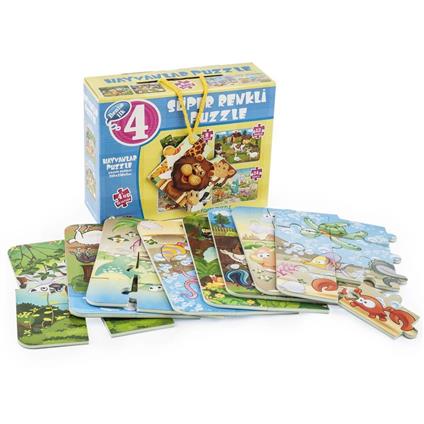 1481 Dıytoy Süper Renkli 4'Lü Puzzle - Hayvanlar / 8+12+16+24 Parça Puzzle
