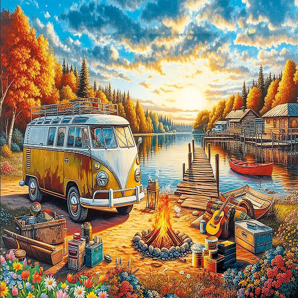20810 Puzzle 1000 Vos Vos Camp Fire ST Sunset