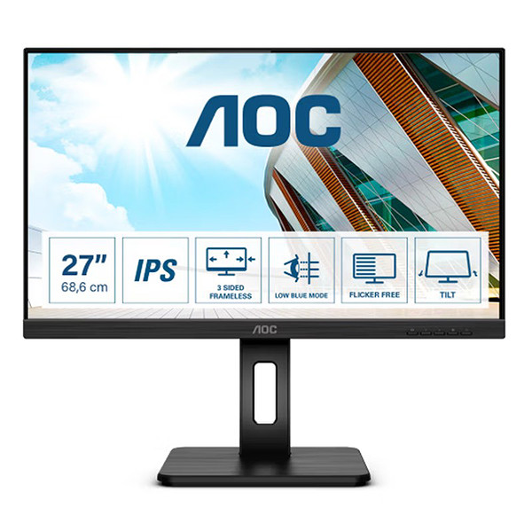 27 Aoc Q27P2Q Ips 4MS 75Mhz 1Xvga 1Xhdmı 1Xdp 1Xdvı 2K Qhd 2560X1440 Hoparlör Yükseklik Ayarı Pıvot Vesa Siyah