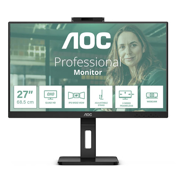 27 Aoc Q27P3QW Ips 4MS 75HZ 2Xhdmı 1Xdp Qhd 2560X1440 Usb3.2 Hoparlör Webcam Çerçevesiz Pıvot Vesa Siyah