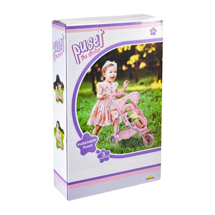 9326C Çilek Desenli, 3 Tekerlekli Ve Tenteli Oyuncak Puset -Sunman