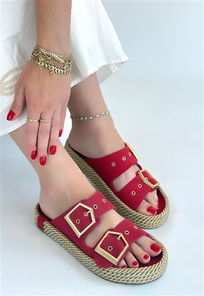 İces Kırmızı Nubuk Terlik