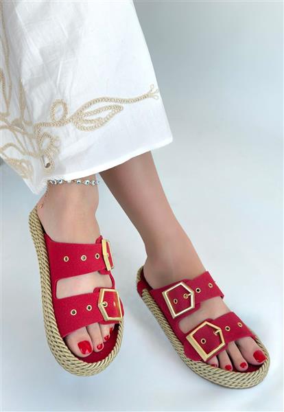 İces Kırmızı Nubuk Terlik