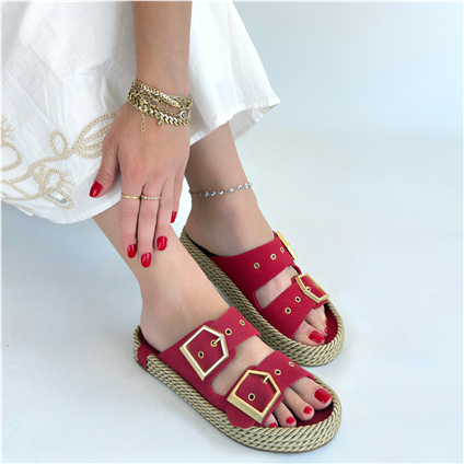 İces Kırmızı Nubuk Terlik