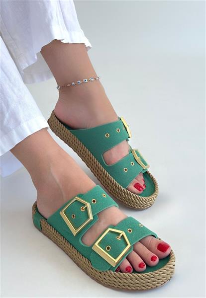 İces Yeşil Nubuk Terlik