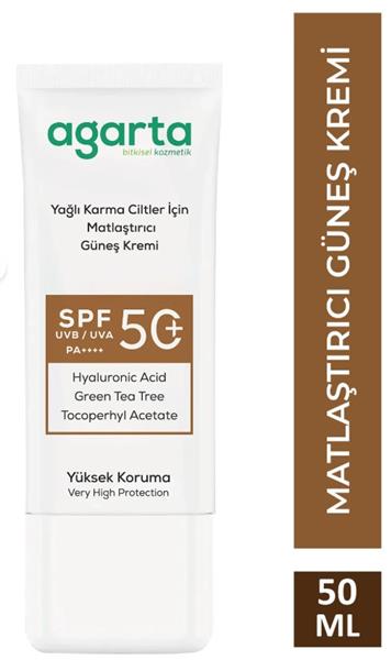 Agarta Doğal Güneş Kremi Yağlı Karma Ciltler İçin Matlaştırıcı 50 Spf 50 Ml