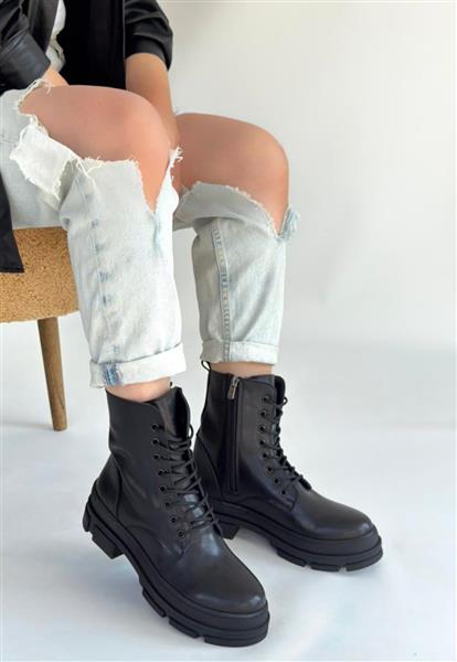 Allex Siyah Cilt Bağcıklı Bot