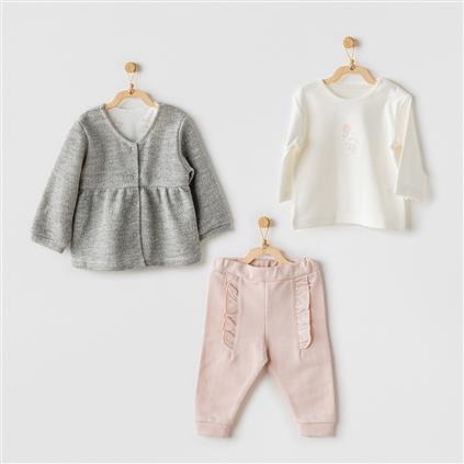 Andywawa AC24128 Ballerina 3Lü Bebe Takım Grey Ecru Pink