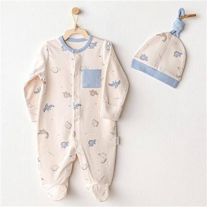 Andywawa AC25919 Romper Hat Set Dino Bebek Tulum Takım Beige