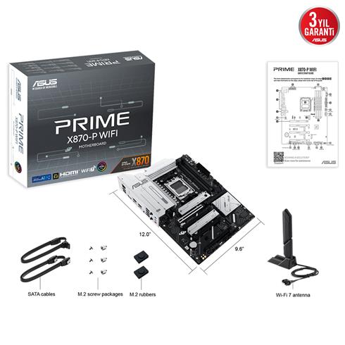 Asus Prıme X870-P Wıfı Ddr5 8000Mhz 1Xhdmı 2Xusb4 4XM.2 Atx AM5 (Amd AM5 9000/8000/7000 Serileri İle Uyumlu)