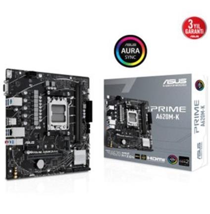 Asus Prıme A620M-K Ddr5 6400Mhz 1Xvga 1Xhdmı 1XM.2 Usb 3.2 Matx AM5 (Amd AM5 9000/8000/7000 Serileri İle Uyumlu)