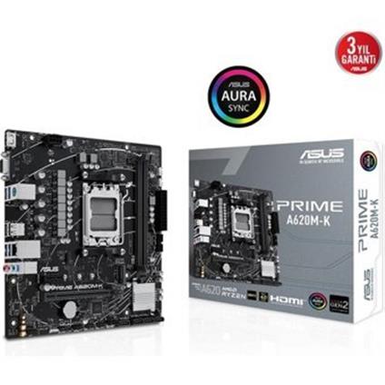 Asus Prıme A620M-K Ddr5 6400Mhz 1Xvga 1Xhdmı 1XM.2 Usb 3.2 Matx AM5 (Amd AM5 9000/8000/7000 Serileri İle Uyumlu)