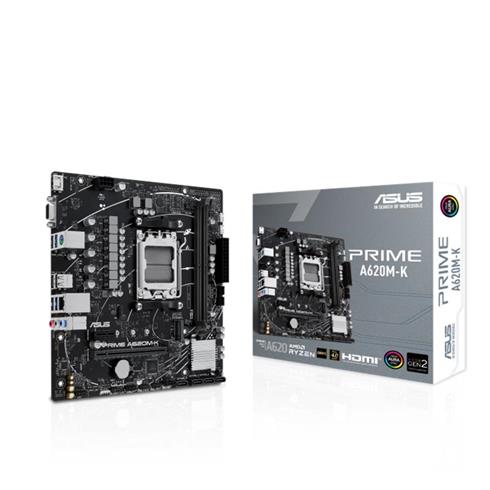 Asus Prıme A620M-K Ddr5 6400Mhz 1Xvga 1Xhdmı 1XM.2 Usb 3.2 Matx AM5 (Amd AM5 9000/8000/7000 Serileri İle Uyumlu)