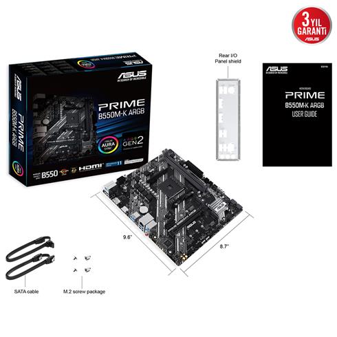 Asus Prıme B550M-K Argb Ddr4 5100Mhz 1Xhdmı 1Xdp 2XM.2 Usb 3.2 Matx AM4 (Amd AM4 5000/4000 G/3000 Serisi İle Uyumlu)