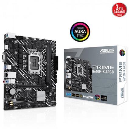 Asus Prıme H610M-K Argb Ddr5 5600Mhz 1Xvga 1Xhdmı 1XM.2 Usb 3.2 Matx 1700P (12. / 13. VE 14. Nesil İşlemci Uyumlu)