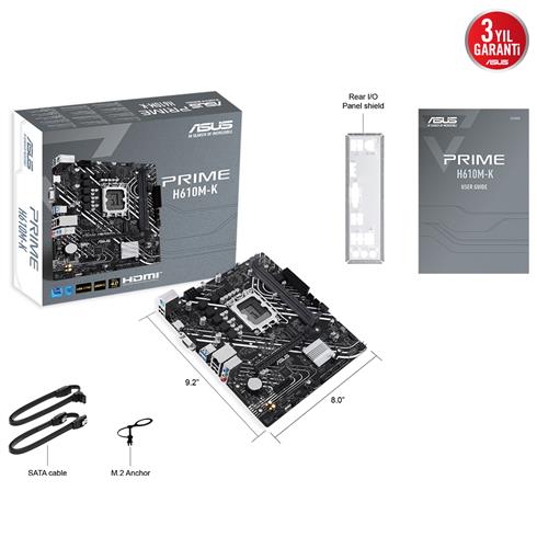 Asus Prıme H610M-K Ddr5 5600Mhz 1Xvga 1Xhdmı 1XM.2 Usb 3.2 Matx 1700P (12. / 13. VE 14. Nesil İşlemci Uyumlu)
