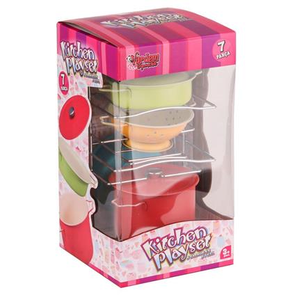 Atf-683G-5 Renkli Raflı Emaye Tencere Tava  Seti 7 Parça -Vardem Oyuncak