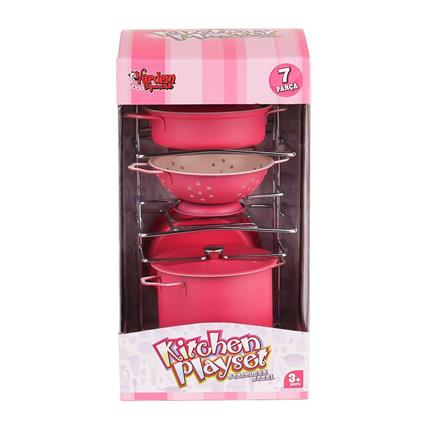 Atf-683G-6 Raflı Pembe Emaye Tencere Tava Seti 7 Parça -Vardem