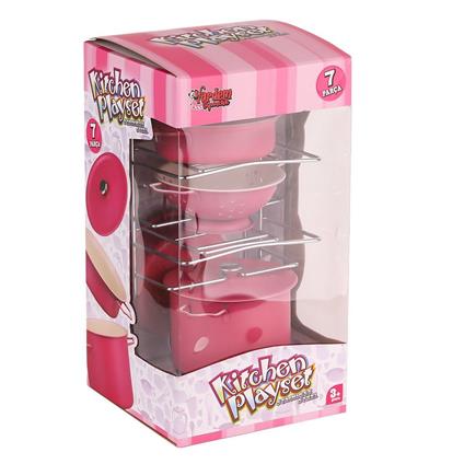 Atf-683G-6 Raflı Pembe Emaye Tencere Tava Seti 7 Parça -Vardem