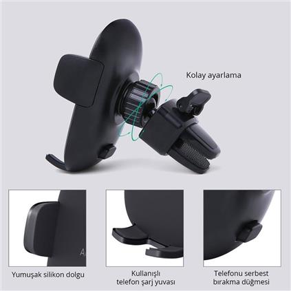 Aukey HD-C48-BK 360 Derece Tüm Cihazlarla Uyumlu Araç İçi Telefon Tutucu Kolay Kilitleme/Bırakma