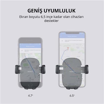 Aukey HD-C48-BK 360 Derece Tüm Cihazlarla Uyumlu Araç İçi Telefon Tutucu Kolay Kilitleme/Bırakma