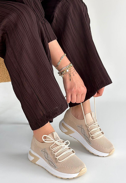 Belan Bej Triko Bağcıklı Spor Ayakkabı