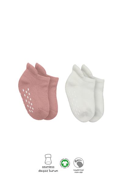 Bistyle 2'Li Altı Havlu Sneakers Kaymaz Çorap 20501 Ekru Pudra