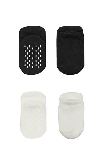 Bistyle 2'Li Altı Havlu Sneakers Kaymaz Çorap 20501 Siyah Ekru