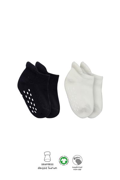 Bistyle 2'Li Altı Havlu Sneakers Kaymaz Çorap 20501 Siyah Ekru