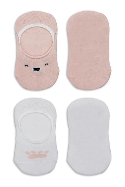 Bistyle 2'Li Babet Cute Face Penye Çorap 30103 Pembe-Beyaz