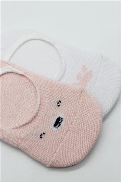 Bistyle 2'Li Babet Cute Face Penye Çorap 30103 Pembe-Beyaz