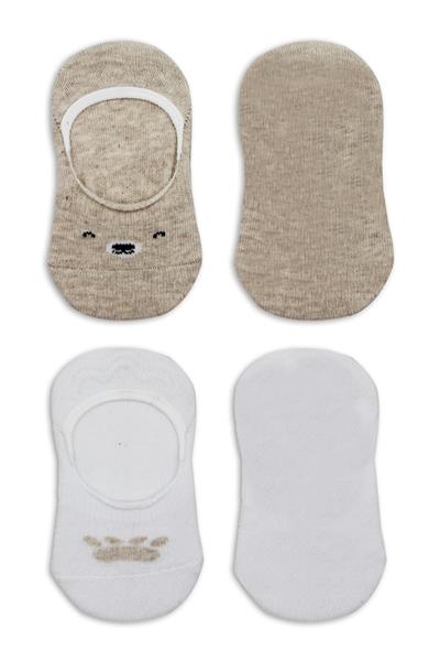 Bistyle 2'Li Babet Cute Face Penye Çorap 30103 Bej Beyaz