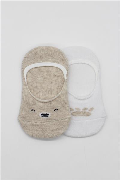 Bistyle 2'Li Babet Cute Face Penye Çorap 30103 Bej Beyaz
