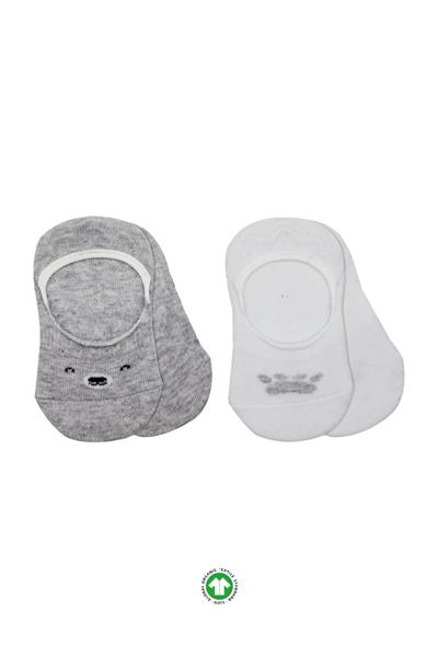 Bistyle 2'Li Babet Cute Face Penye Çorap 30103 Gri Beyaz