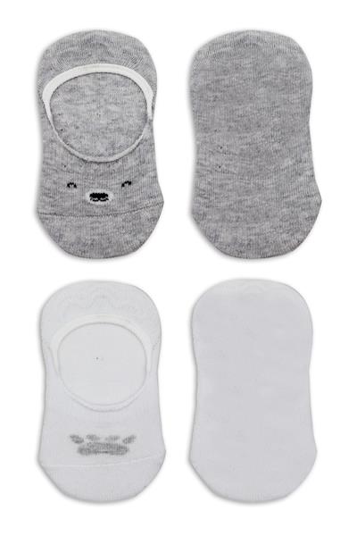 Bistyle 2'Li Babet Cute Face Penye Çorap 30103 Gri Beyaz