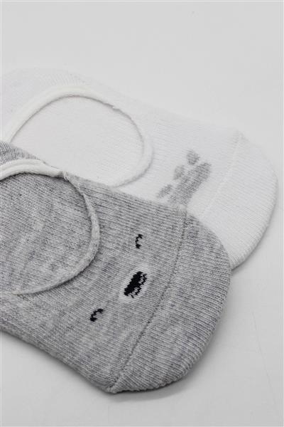 Bistyle 2'Li Babet Cute Face Penye Çorap 30103 Gri Beyaz