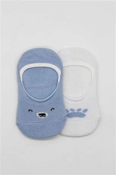 Bistyle 2'Li Babet Cute Face Penye Çorap 30103 Mavi-Beyaz