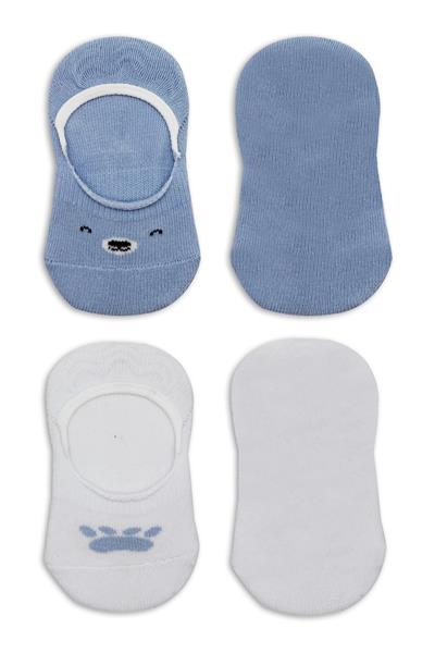 Bistyle 2'Li Babet Cute Face Penye Çorap 30103 Mavi-Beyaz