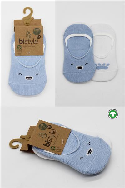 Bistyle 2'Li Babet Cute Face Penye Çorap 30103 Mavi-Beyaz
