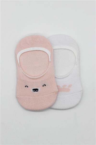 Bistyle 2'Li Babet Cute Face Penye Çorap 30103 Pembe-Beyaz