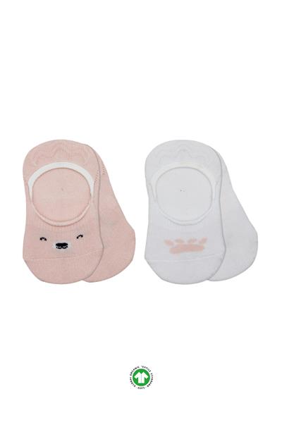 Bistyle 2'Li Babet Cute Face Penye Çorap 30103 Pembe-Beyaz