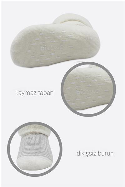 Bistyle 2'Li Havlu Soket Kaymaz Çorap 10504 Gri Ekru