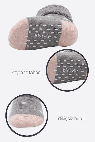 Bistyle 2Li Havlu Soket Kaymaz Point Girl 10505 Gri Pudra