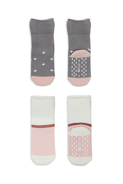 Bistyle 2Li Havlu Soket Kaymaz Point Girl 10505 Gri Pudra