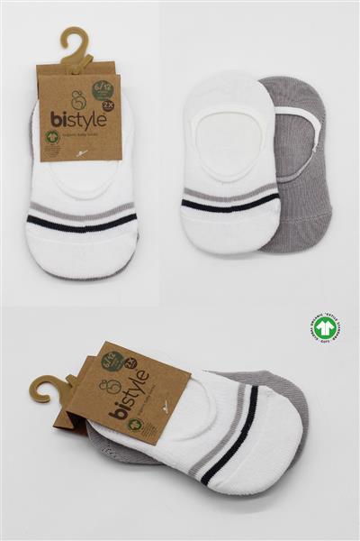 Bistyle 2'Li Penye Babet Silikon Çemberli Çorap 30102 Gri Beyaz