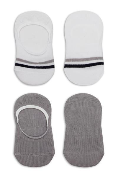 Bistyle 2'Li Penye Babet Silikon Çemberli Çorap 30102 Gri Beyaz