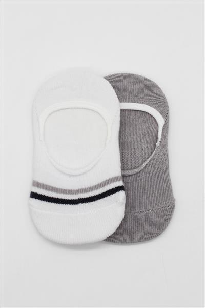 Bistyle 2'Li Penye Babet Silikon Çemberli Çorap 30102 Gri Beyaz